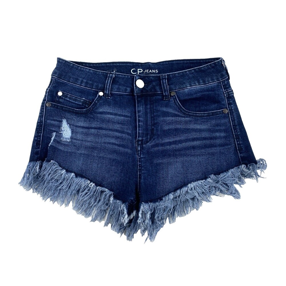 CP Jean Shorts Waist Size 29.5  Distressed Frayed Hem Dark Wash High Rise Summer